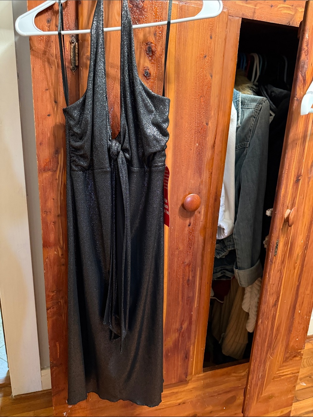 Shimmery Black Halter Knot Dress